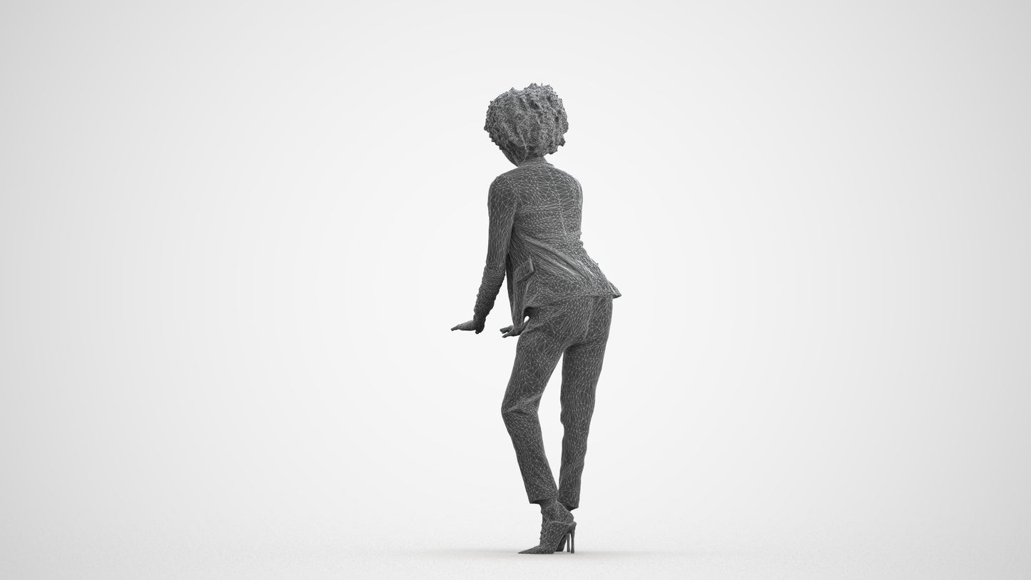 realistic 3D human woman business standing, archviz people FBX OBJ for Blender, wireframe front view