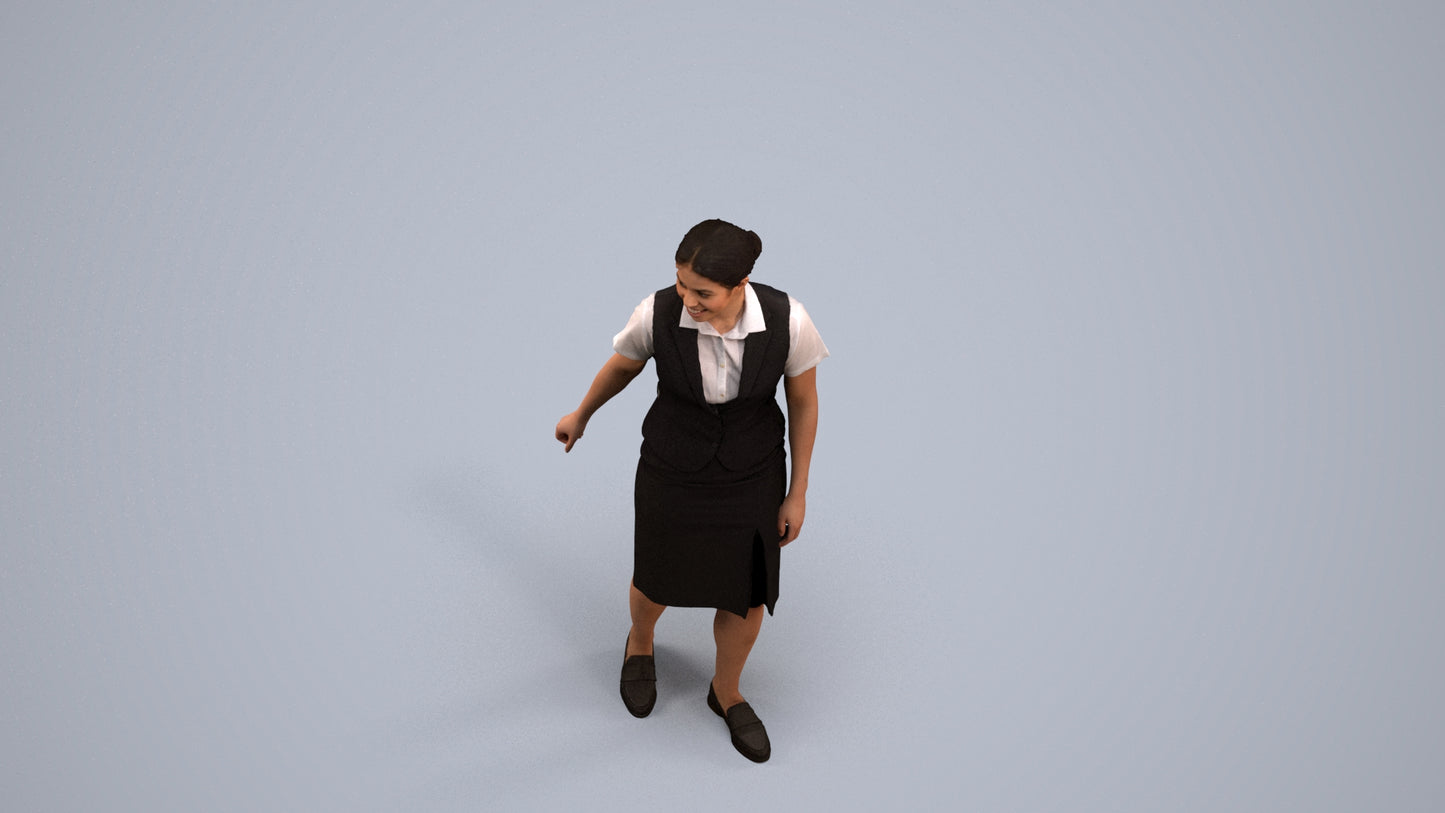 realistic 3D people woman hospitality, render-ready for V-Ray and Corona, FBX OBJ, back view render