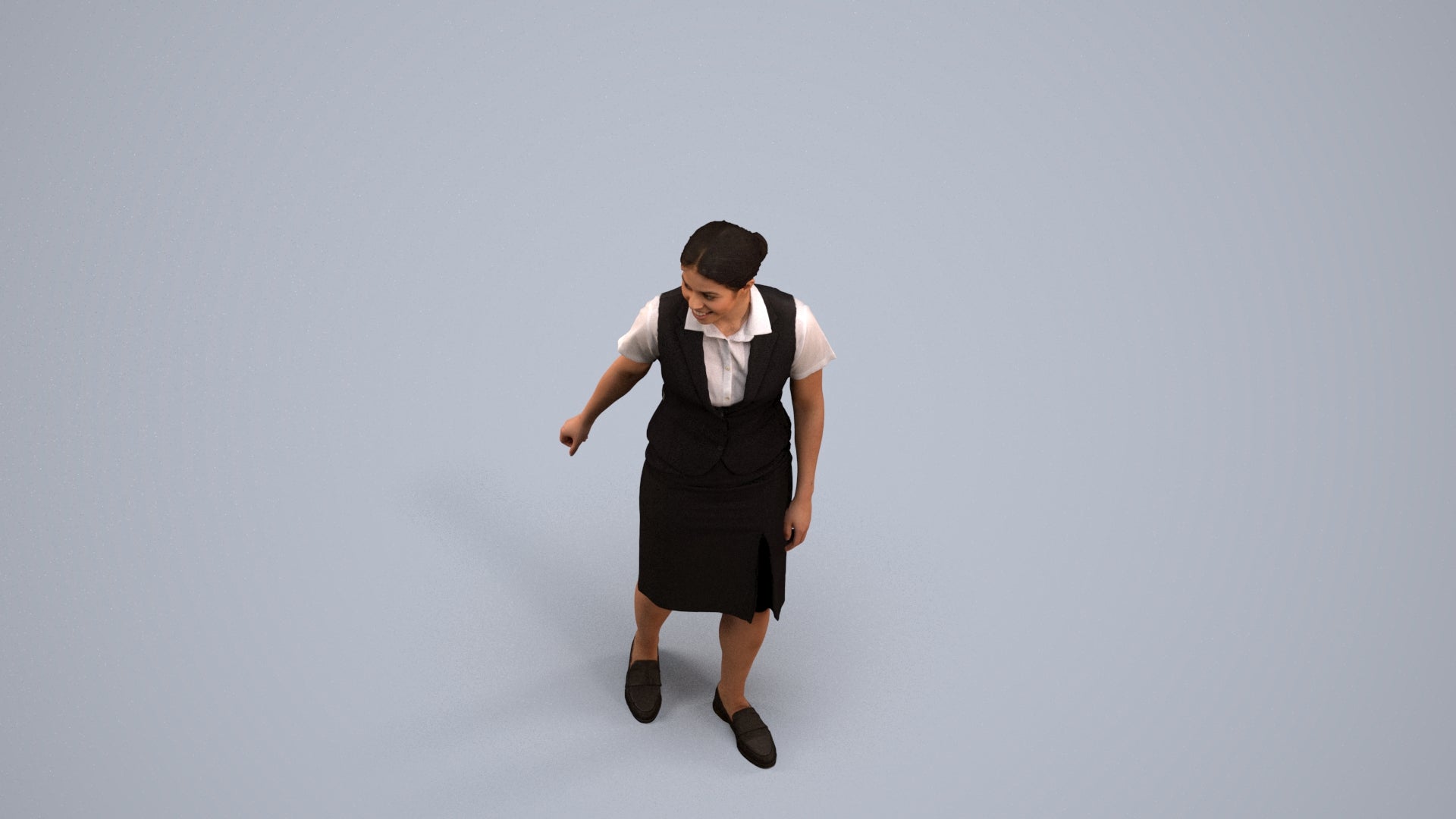 realistic 3D people woman hospitality, render-ready for V-Ray and Corona, FBX OBJ, back view render