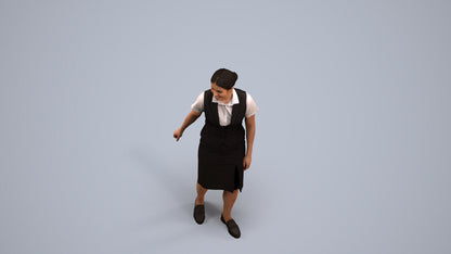 realistic 3D people woman hospitality, render-ready for V-Ray and Corona, FBX OBJ, back view render