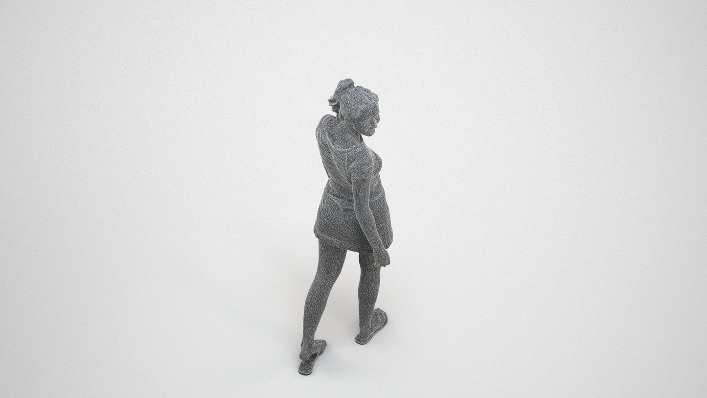 3D people model woman casual walking, scanned human for 3ds Max rendering, wireframe three-quarter view
