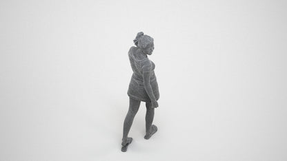 3D people model woman casual walking, scanned human for 3ds Max rendering, wireframe three-quarter view