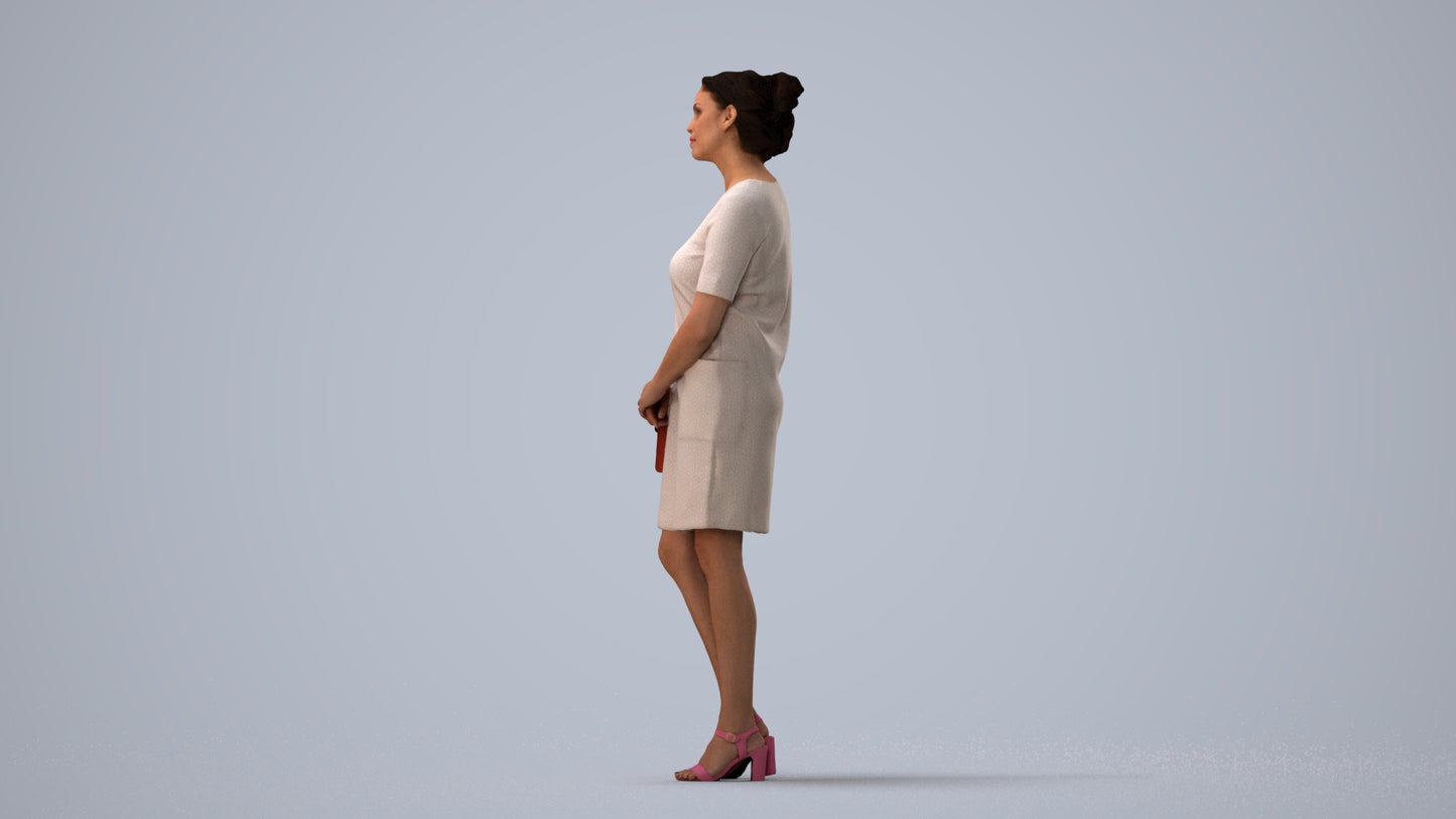 scanned 3D woman business standing, photogrammetry people for Enscape and V-Ray, three-quarter view render