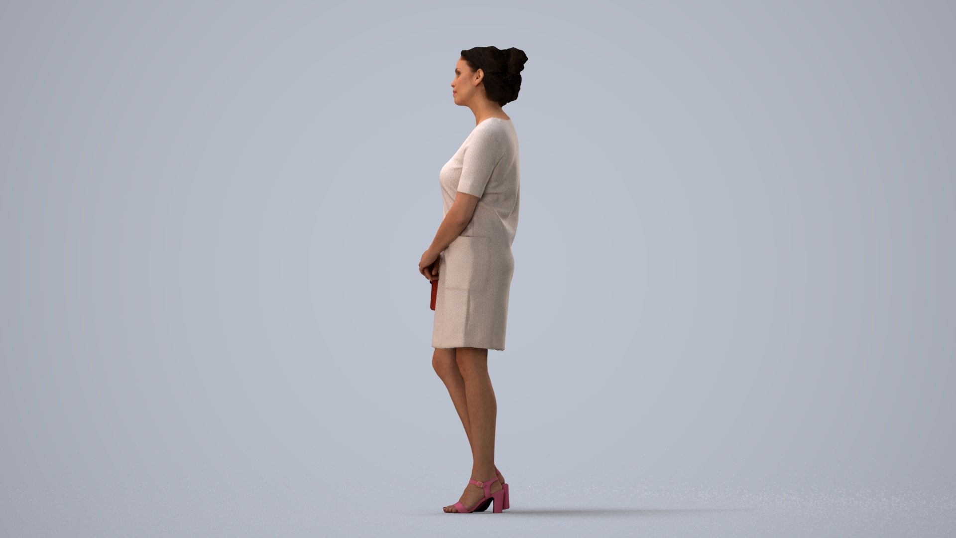 scanned 3D woman business standing, photogrammetry people for Enscape and V-Ray, three-quarter view render