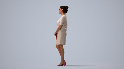scanned 3D woman business standing, photogrammetry people for Enscape and V-Ray, three-quarter view render