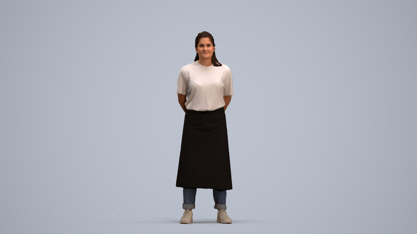 realistic 3D people woman hospitality, render-ready for V-Ray and Corona, FBX OBJ, standing pose render