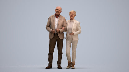 3D people model senior woman business couple, scanned human for 3ds Max rendering, standing pose render