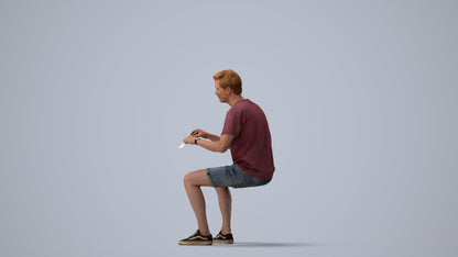 realistic 3D human man casual sitting, archviz people FBX OBJ for Blender, three-quarter view render