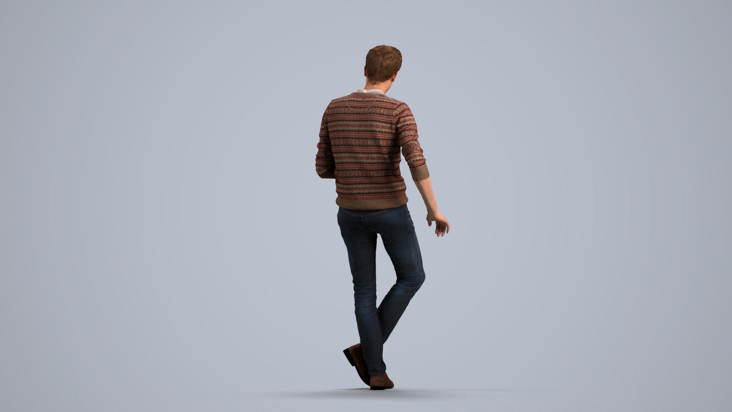 realistic 3D human man casual sitting, archviz people FBX OBJ for Blender, front view render