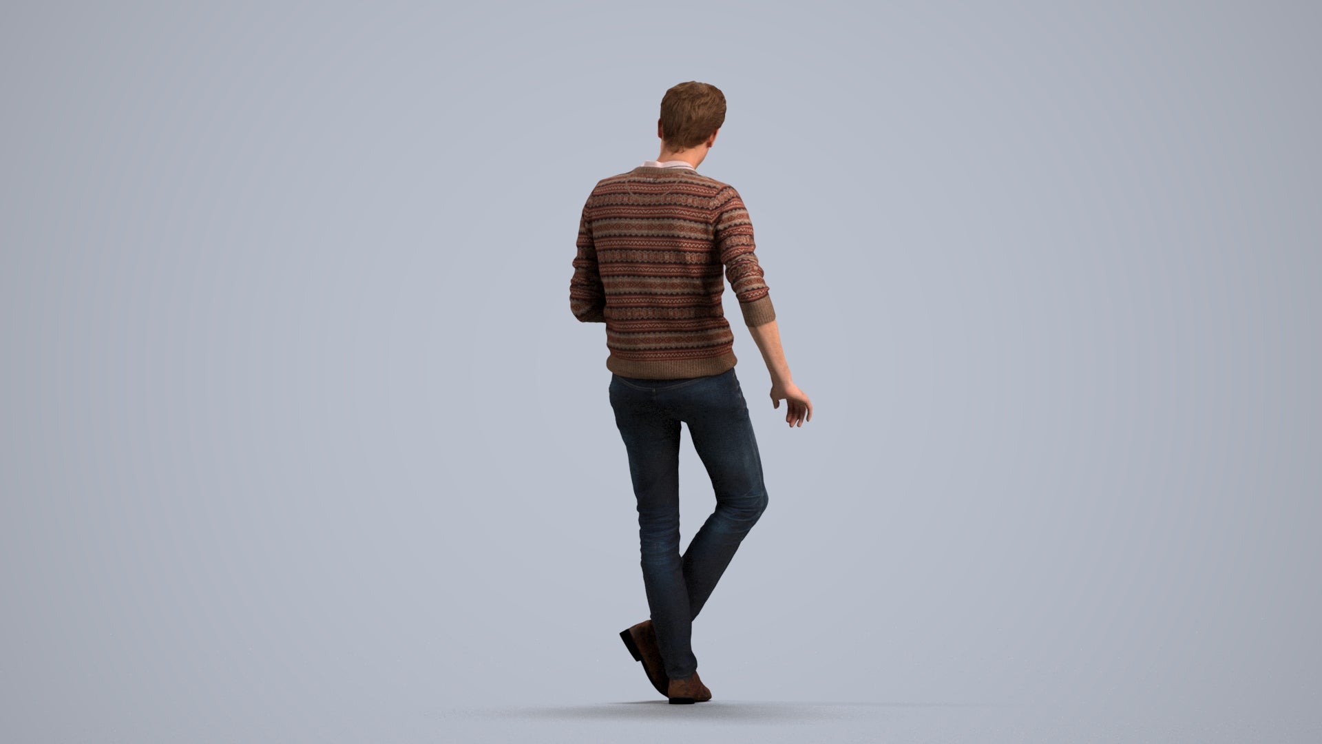 realistic 3D human man casual sitting, archviz people FBX OBJ for Blender, front view render