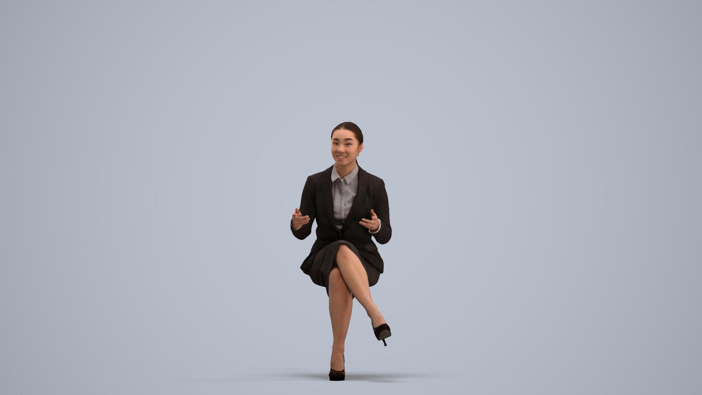realistic 3D woman business sitting, scanned archviz people for Blender and 3ds Max, standing pose render