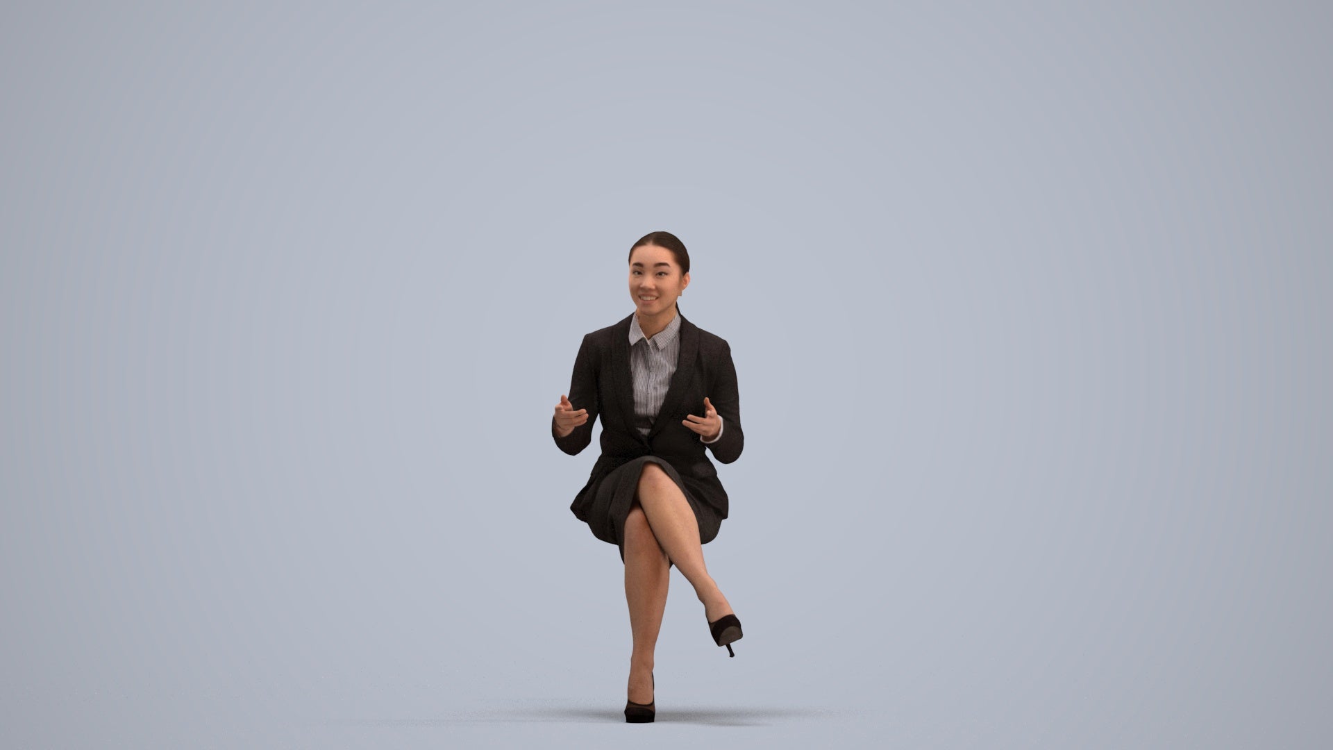 realistic 3D woman business sitting, scanned archviz people for Blender and 3ds Max, standing pose render