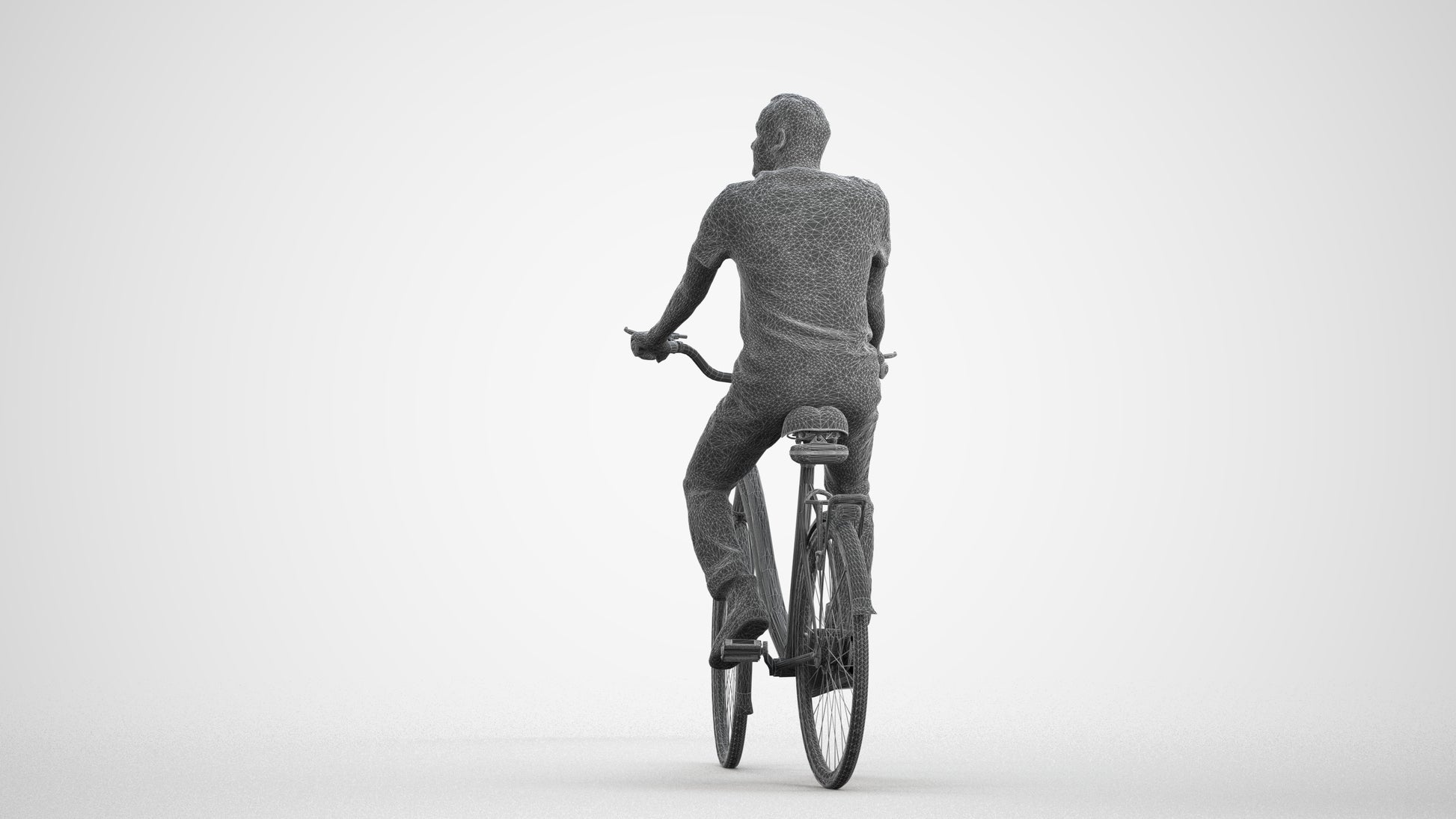 scanned 3D man casual cycling, photogrammetry people for Enscape and V-Ray, wireframe front view