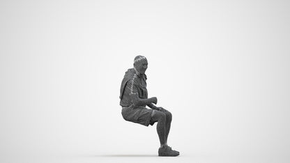 scanned 3D senior man casual sitting, photogrammetry people for Enscape and V-Ray, wireframe side view