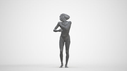 realistic 3D human woman pool, archviz people FBX OBJ for Blender, three-quarter front view render