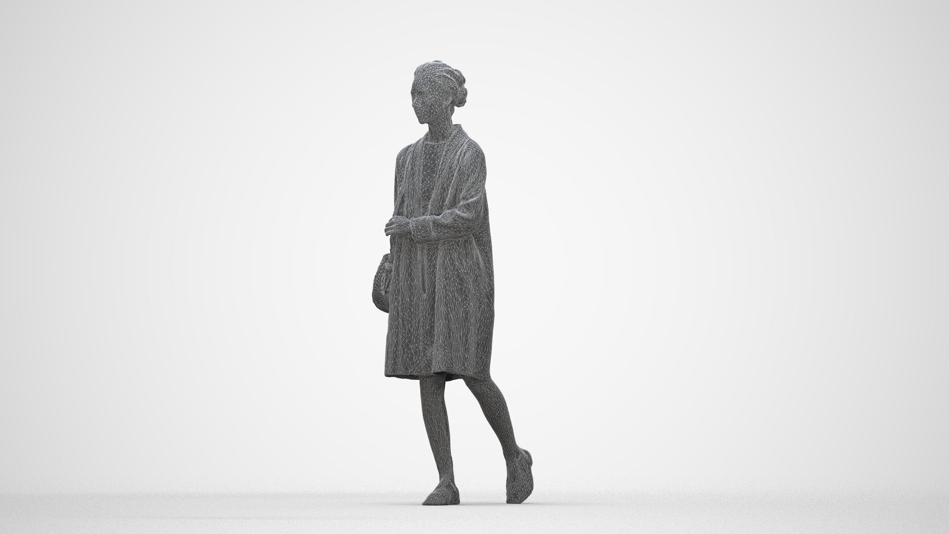 realistic 3D woman casual walking, scanned archviz people for Blender and 3ds Max, wireframe back view