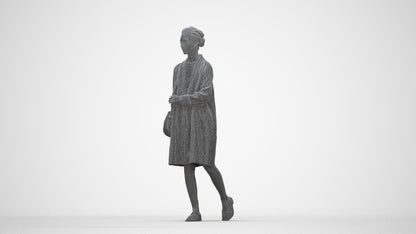 realistic 3D woman casual walking, scanned archviz people for Blender and 3ds Max, wireframe back view