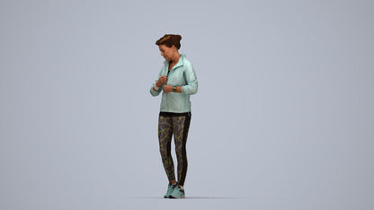 3D people model woman sport, scanned human for 3ds Max rendering, top-down view render
