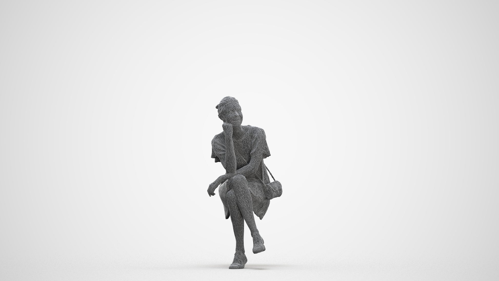 scanned 3D woman casual sitting, photogrammetry people for Enscape and V-Ray, three-quarter front view render