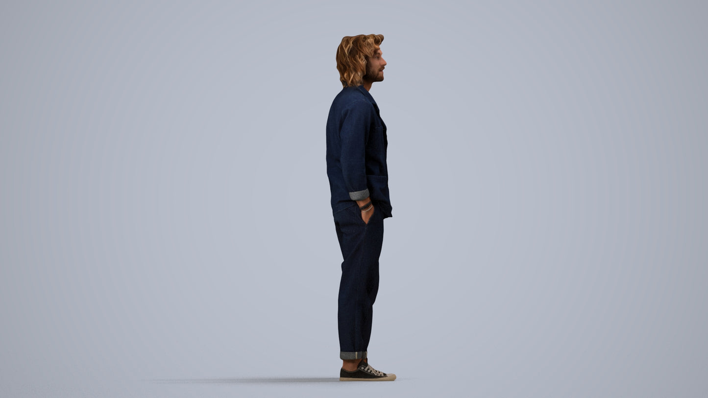 photogrammetry 3D man casual formalaffairs, realistic human model archviz FBX, side view render