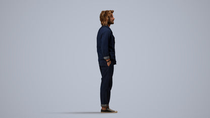photogrammetry 3D man casual formalaffairs, realistic human model archviz FBX, side view render