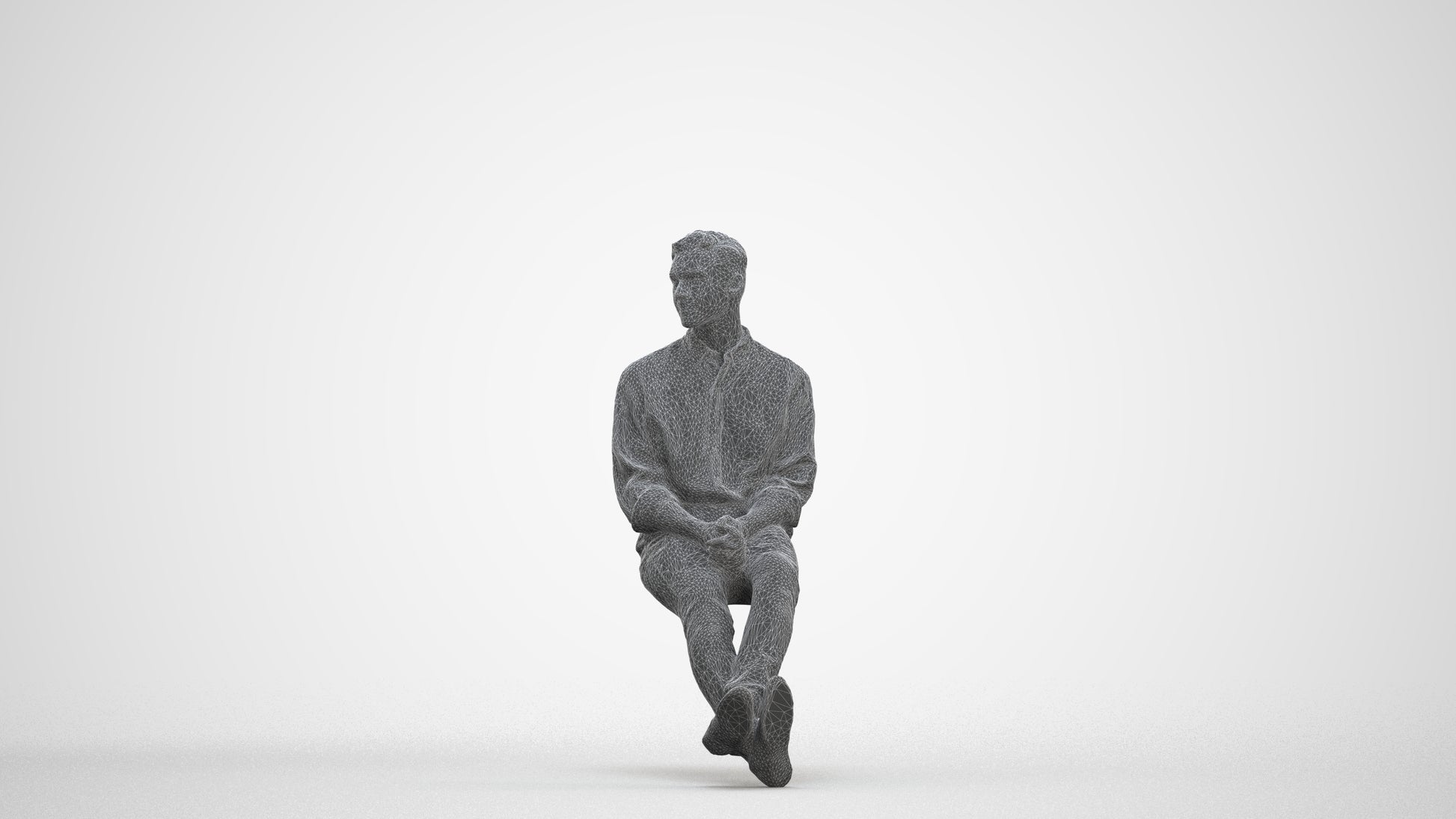scanned 3D man casual sitting, photogrammetry people for Enscape and V-Ray, three-quarter front view render