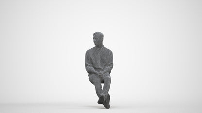 scanned 3D man casual sitting, photogrammetry people for Enscape and V-Ray, three-quarter front view render