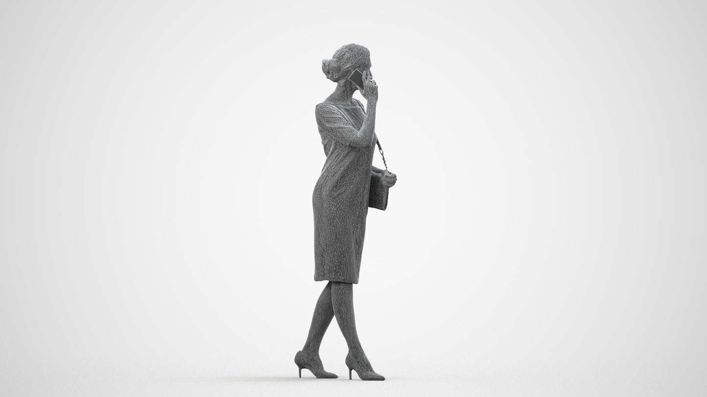 photogrammetry 3D woman casual standing, realistic human model archviz FBX, wireframe side view