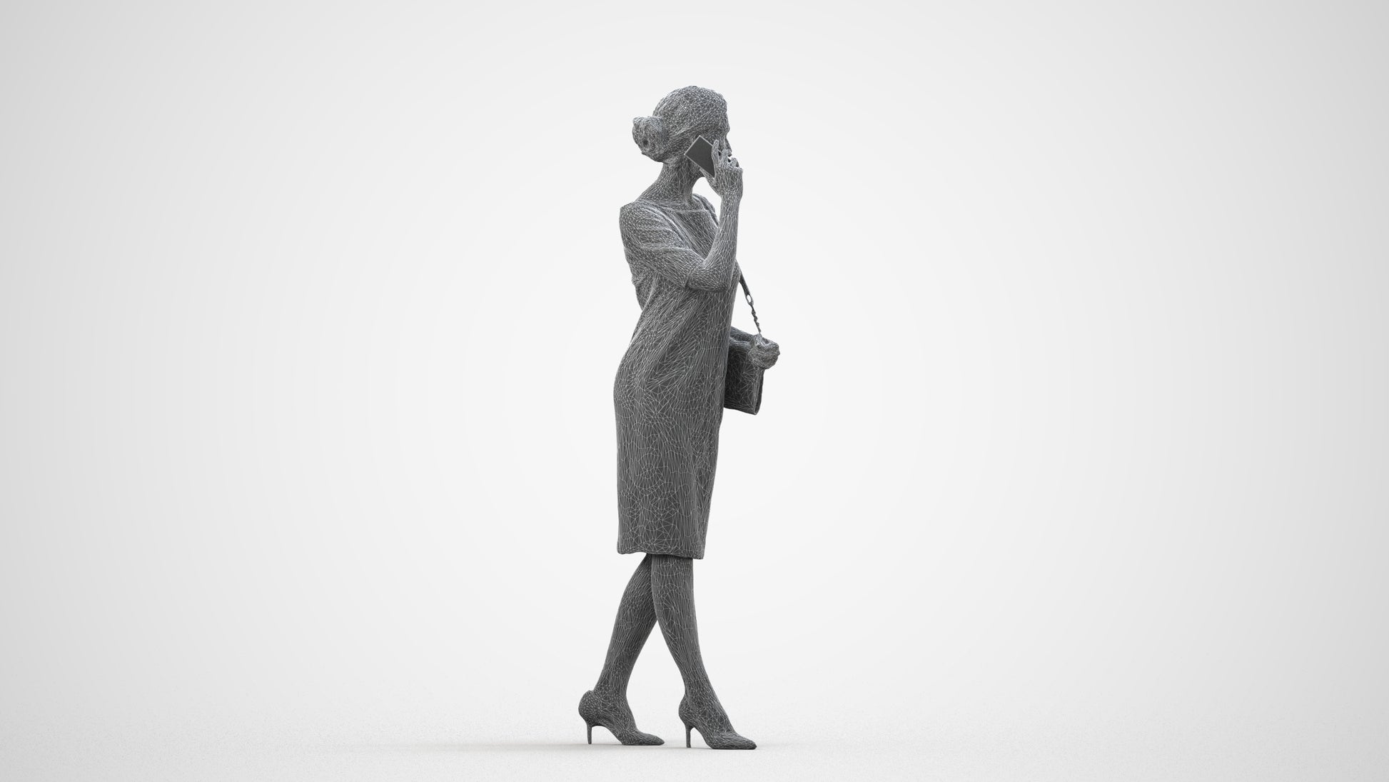 photogrammetry 3D woman casual standing, realistic human model archviz FBX, wireframe side view