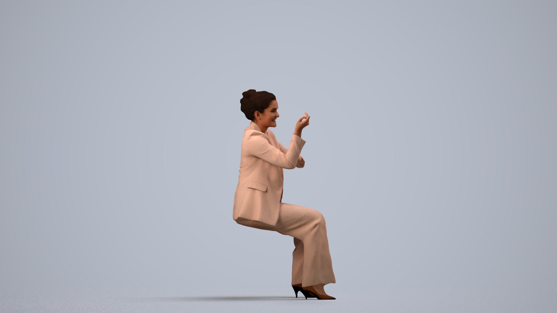 3D people model woman business, scanned human for 3ds Max rendering, side view render