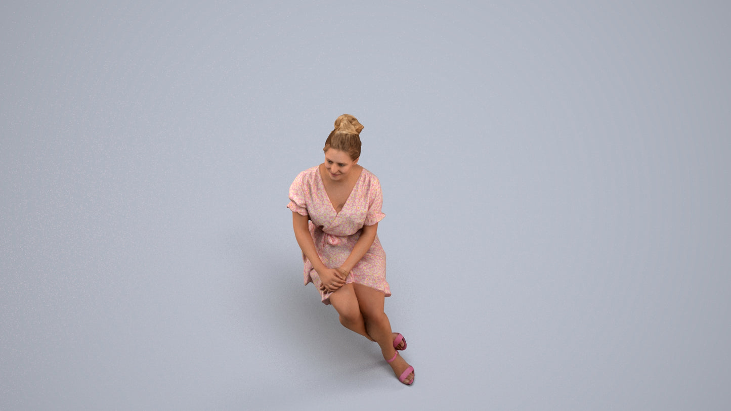 3D scanned woman sitting casual, photorealistic archviz people for Enscape and SketchUp, back view render