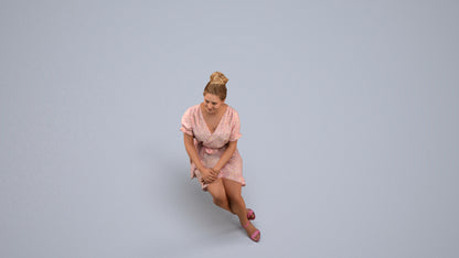 3D scanned woman sitting casual, photorealistic archviz people for Enscape and SketchUp, back view render
