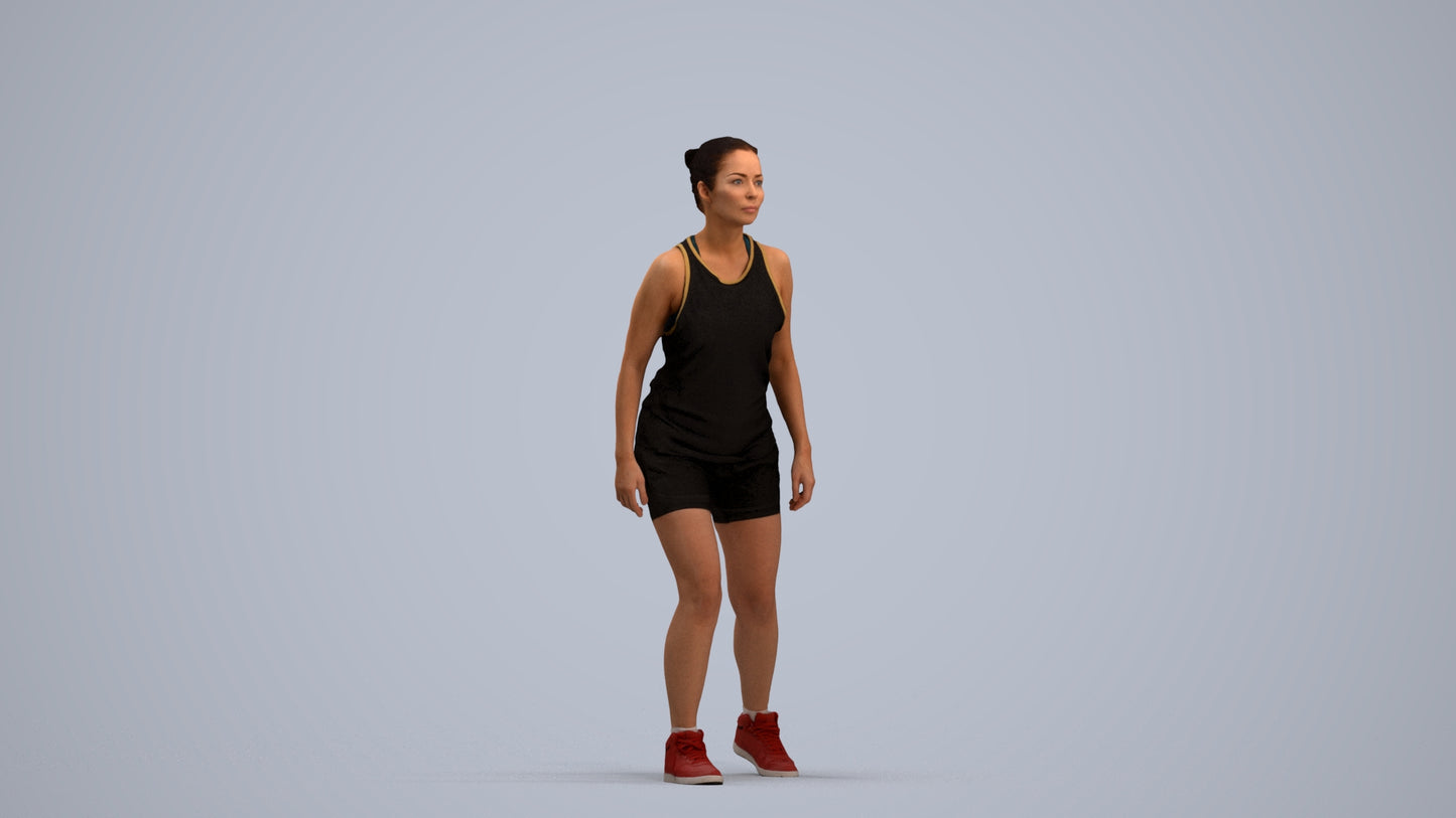3D people model woman sport, scanned human for 3ds Max rendering, standing pose render