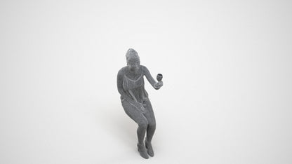 realistic 3D people girl casual sitting, render-ready for V-Ray and Corona, FBX OBJ, wireframe three-quarter view