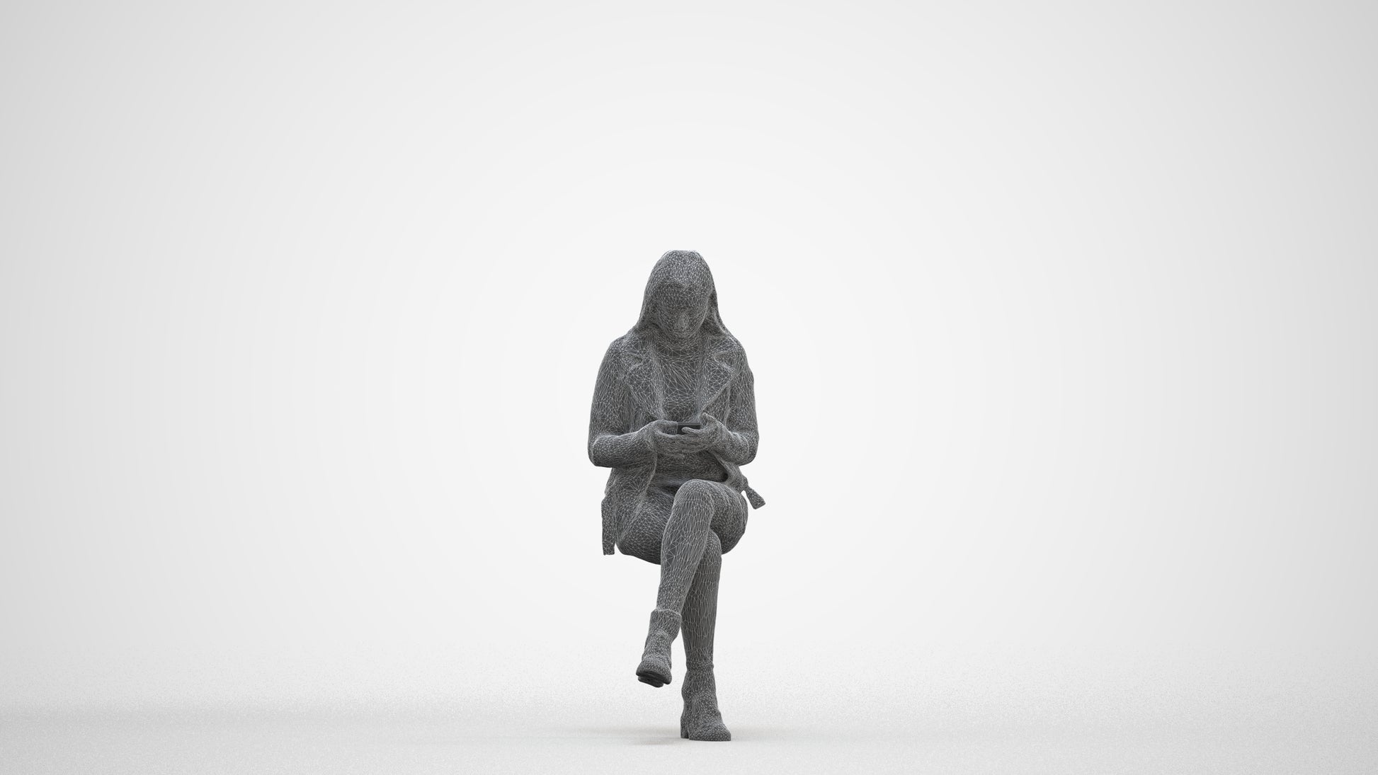 realistic 3D people woman casual sitting, render-ready for V-Ray and Corona, FBX OBJ, three-quarter front view render