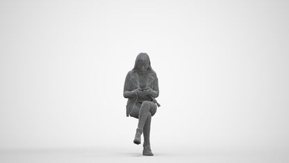 realistic 3D people woman casual sitting, render-ready for V-Ray and Corona, FBX OBJ, three-quarter front view render