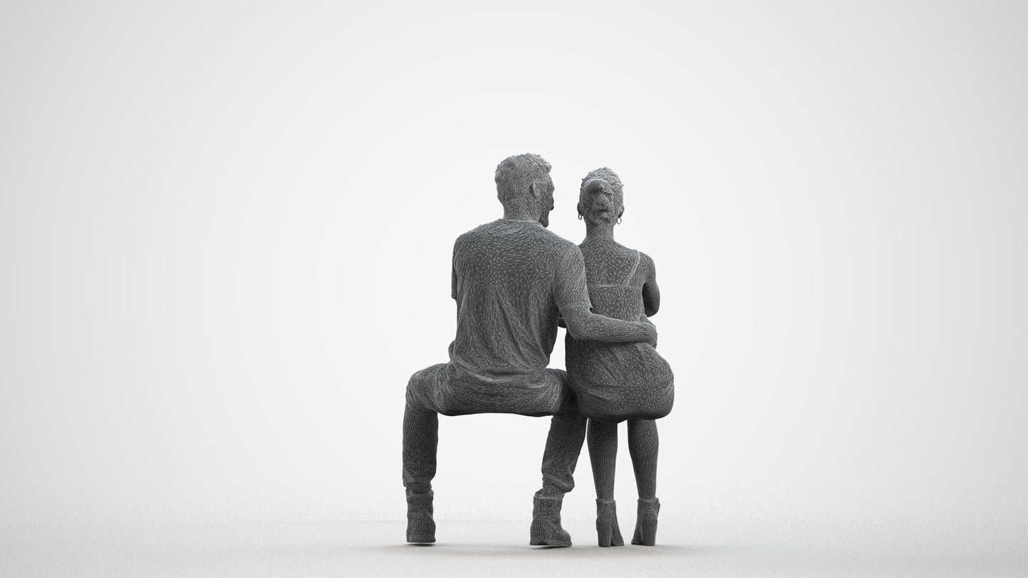 3D human model woman casual couple, photogrammetry scanned person for archviz, wireframe front view
