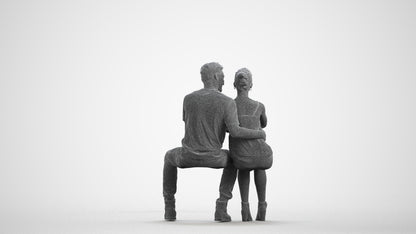 3D human model woman casual couple, photogrammetry scanned person for archviz, wireframe front view