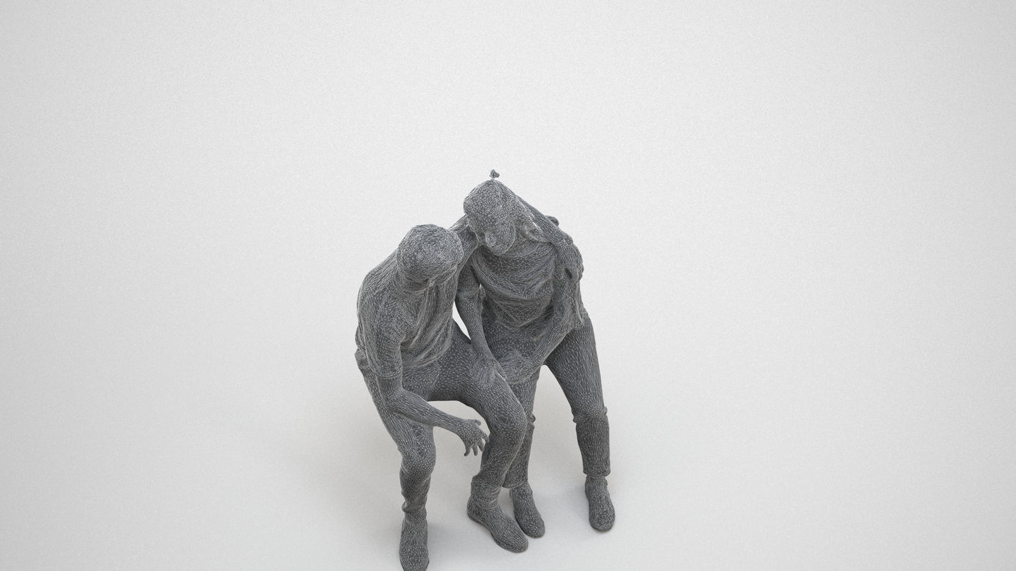 photogrammetry 3D woman casual couple, realistic human model archviz FBX, wireframe three-quarter view