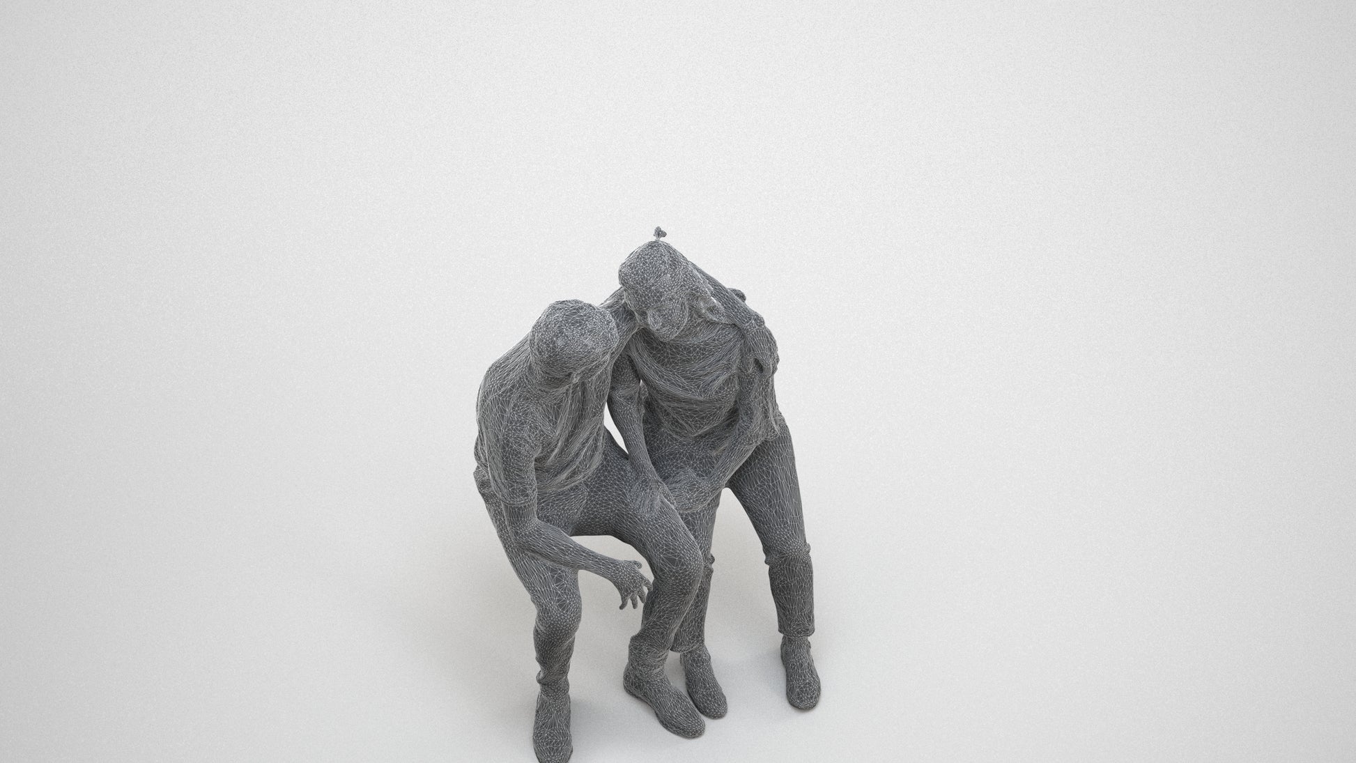 photogrammetry 3D woman casual couple, realistic human model archviz FBX, wireframe three-quarter view