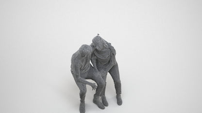 photogrammetry 3D woman casual couple, realistic human model archviz FBX, wireframe three-quarter view