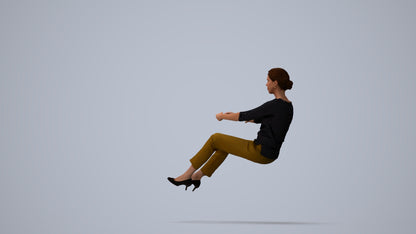 3D human model woman casual driving, photogrammetry scanned person for archviz, three-quarter view render