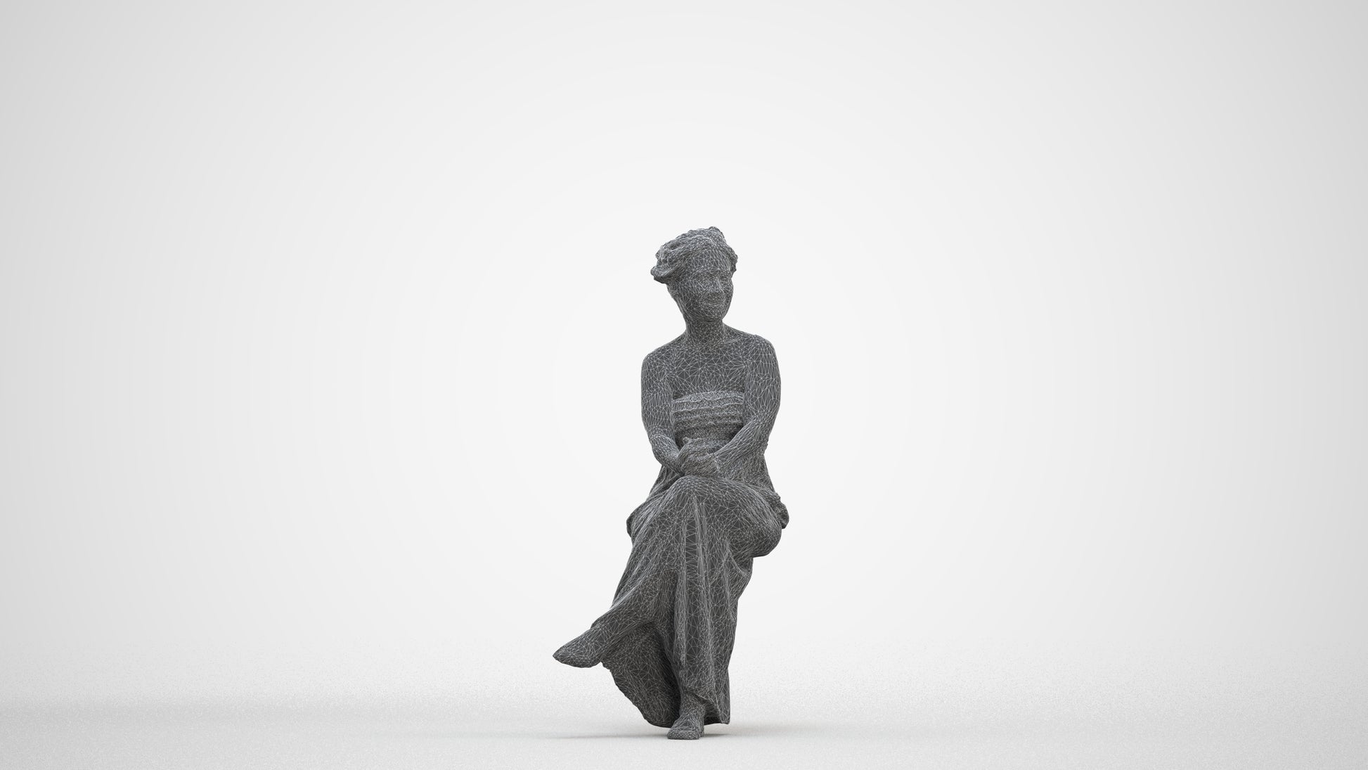 photogrammetry 3D woman casual sitting, realistic human model archviz FBX, three-quarter front view render
