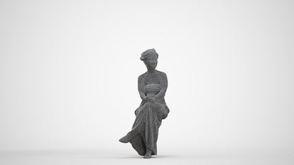 photogrammetry 3D woman casual sitting, realistic human model archviz FBX, three-quarter front view render