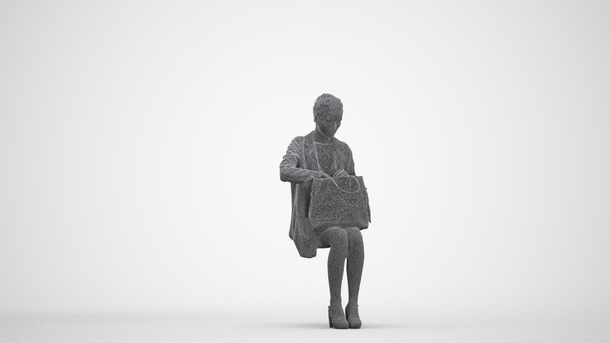 realistic 3D people woman business sitting, render-ready for V-Ray and Corona, FBX OBJ, three-quarter front view render