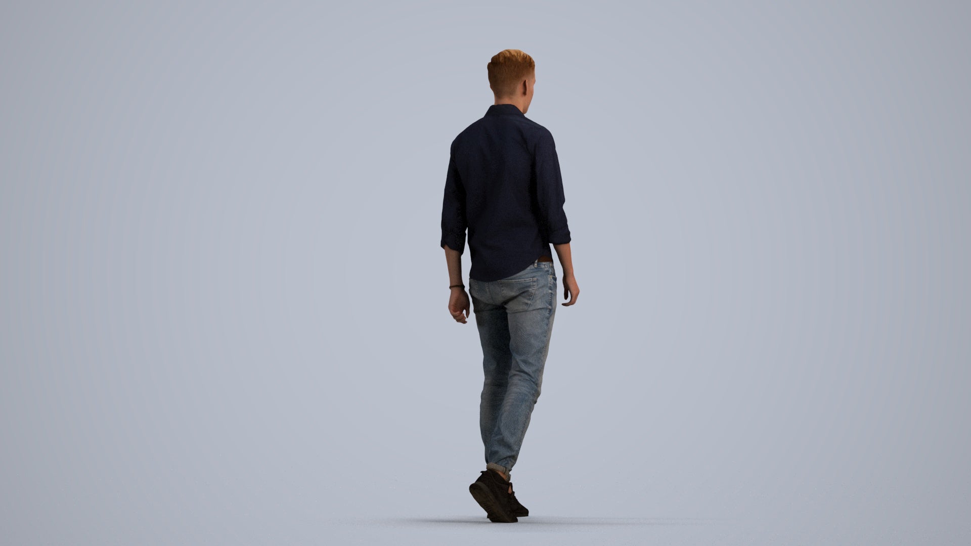 realistic 3D man casual walking, scanned archviz people for Blender and 3ds Max, front view render
