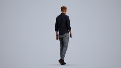 realistic 3D man casual walking, scanned archviz people for Blender and 3ds Max, front view render