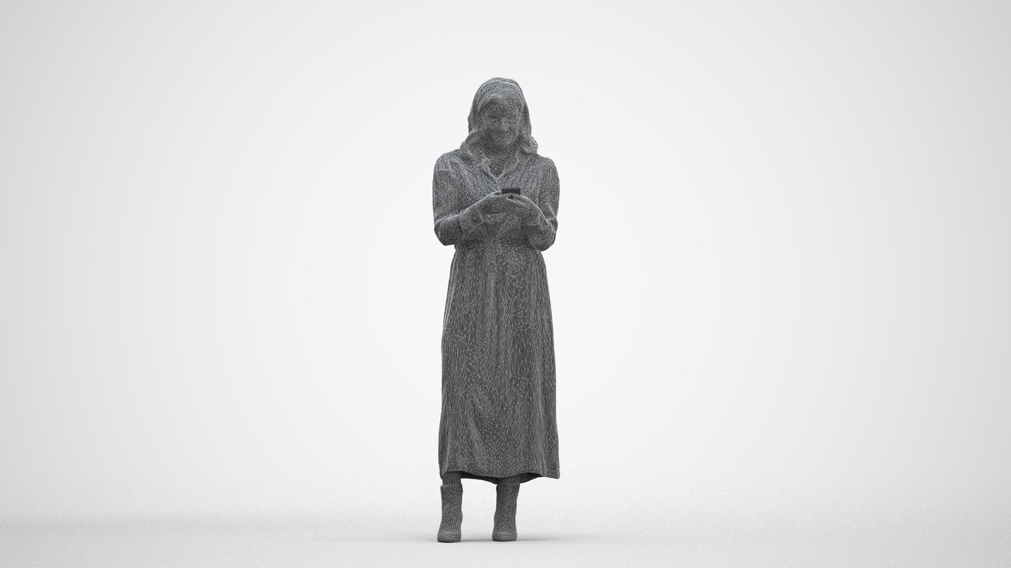 realistic 3D woman casual standing, scanned archviz people for Blender and 3ds Max, three-quarter front view render