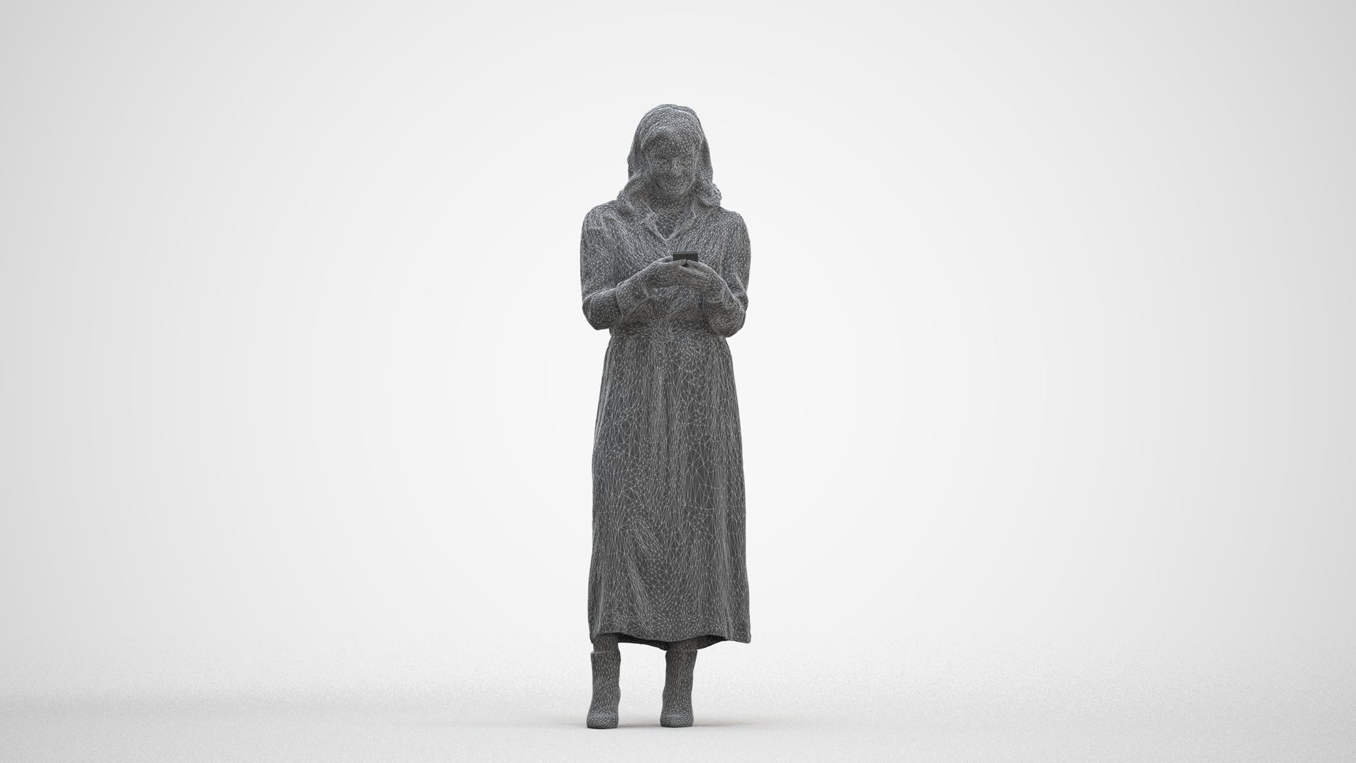 realistic 3D woman casual standing, scanned archviz people for Blender and 3ds Max, three-quarter front view render