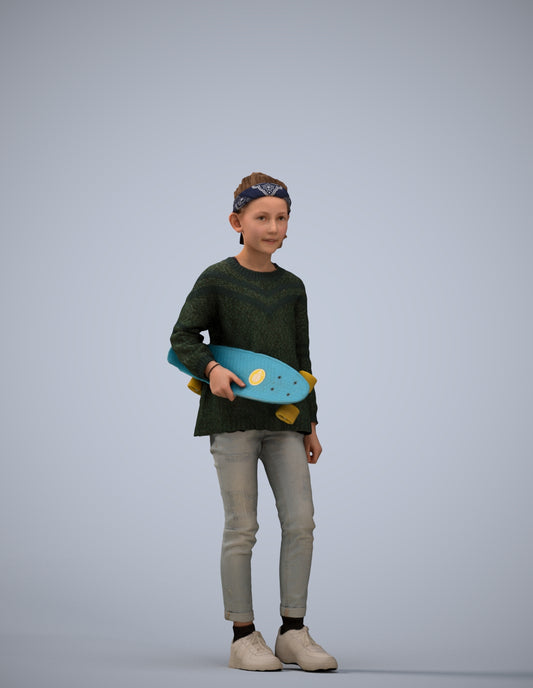 realistic 3D girl casual kids, scanned archviz people for Blender and 3ds Max